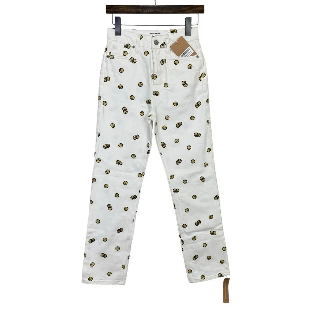 NEW Reformation Mixed Emotions High Rise Straight Jeans Vintage White Size 24 - Picture 6 of 12